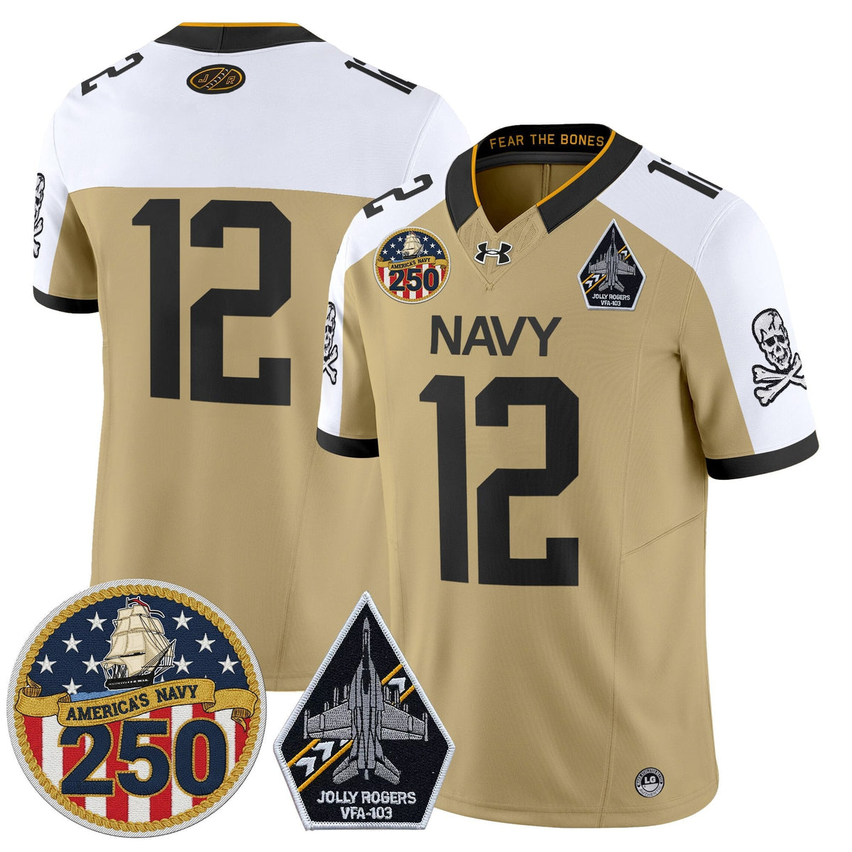 Navy Midshipmen 'Jolly Rogers Edition' Vapor Limited Jersey - 250th Anniversary Patch - Stitched-Cuztomshoes