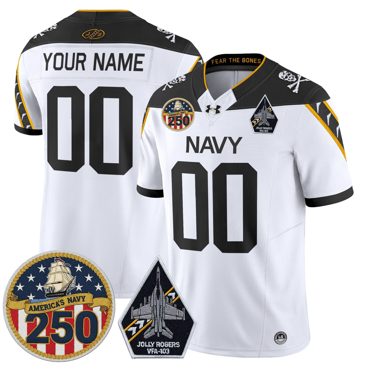 Navy Midshipmen 'Jolly Rogers Edition' Vapor Limited Custom Jersey - 250th Anniversary Patch - Stitched-Cuztomshoes