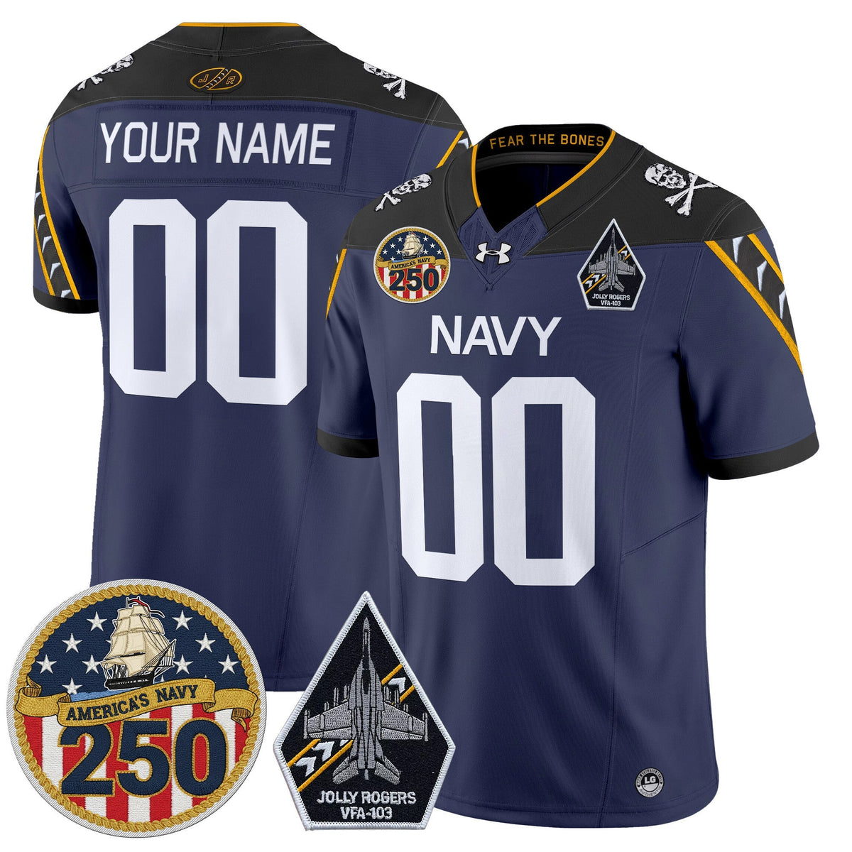 Navy Midshipmen 'Jolly Rogers Edition' Vapor Limited Custom Jersey - 250th Anniversary Patch - Stitched-Cuztomshoes