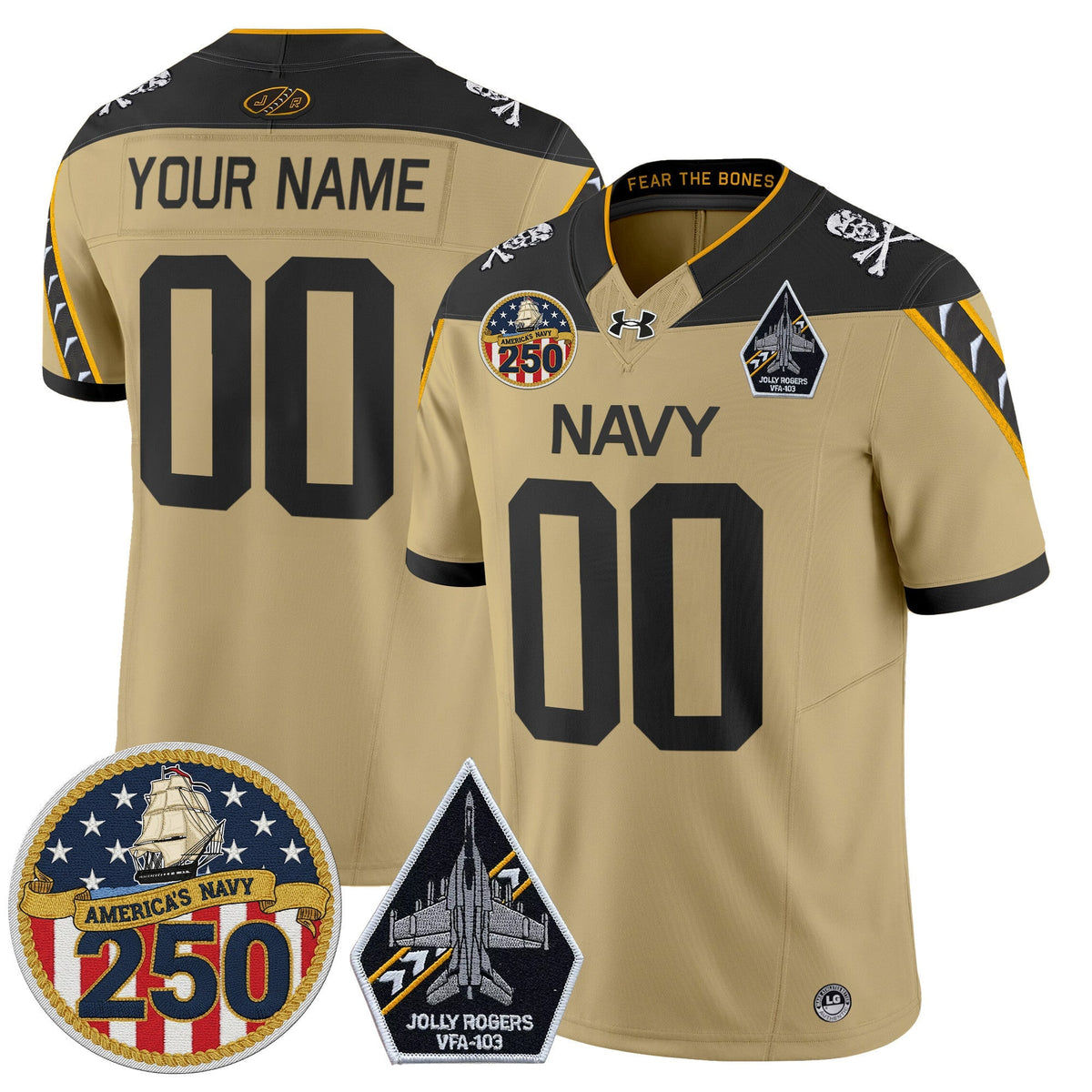 Navy Midshipmen 'Jolly Rogers Edition' Vapor Limited Custom Jersey - 250th Anniversary Patch - Stitched-Cuztomshoes