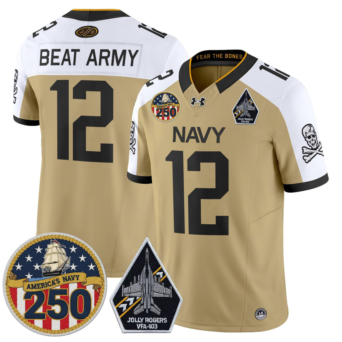 Navy Midshipmen 'Jolly Rogers Edition' Vapor Limited Jersey - 250th Anniversary Patch - Stitched-Cuztomshoes