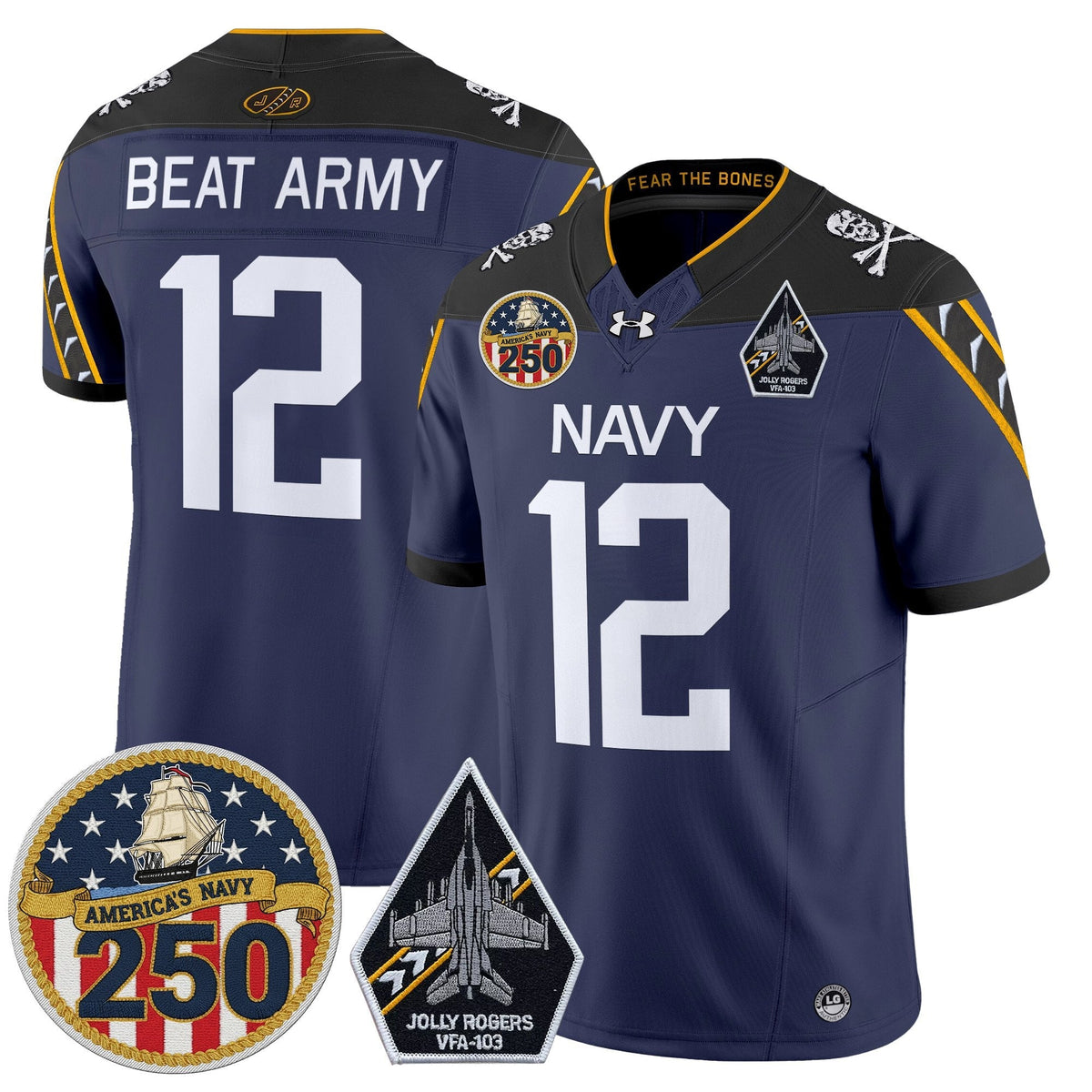 Navy Midshipmen 'Jolly Rogers Edition' Vapor Limited Jersey - 250th Anniversary Patch - Stitched-Cuztomshoes