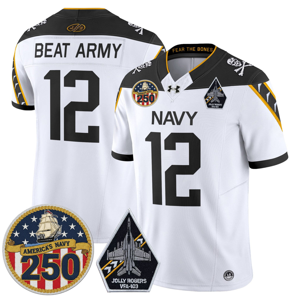 Navy Midshipmen 'Jolly Rogers Edition' Vapor Limited Jersey - 250th Anniversary Patch - Stitched-Cuztomshoes