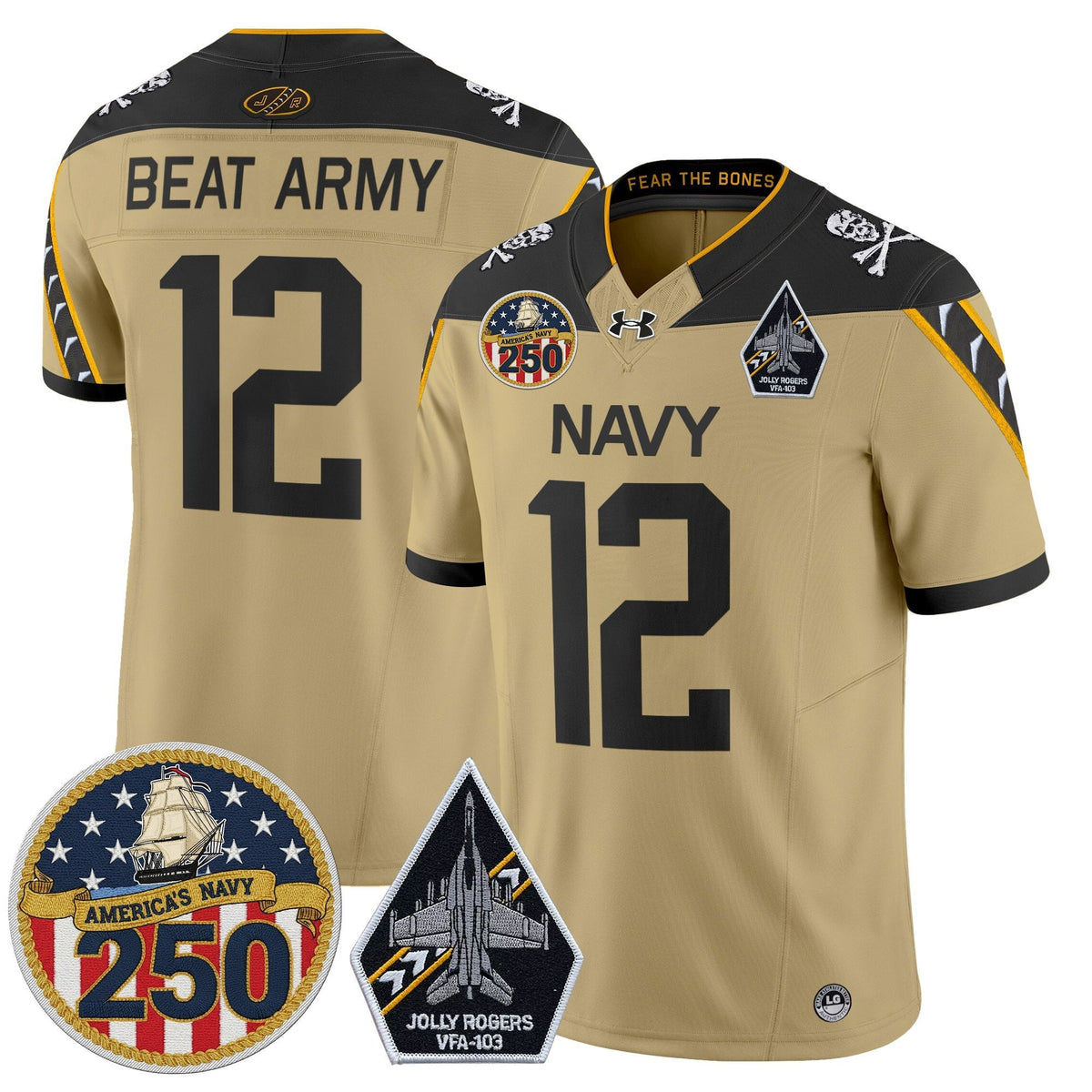 Navy Midshipmen 'Jolly Rogers Edition' Vapor Limited Jersey - 250th Anniversary Patch - Stitched-Cuztomshoes