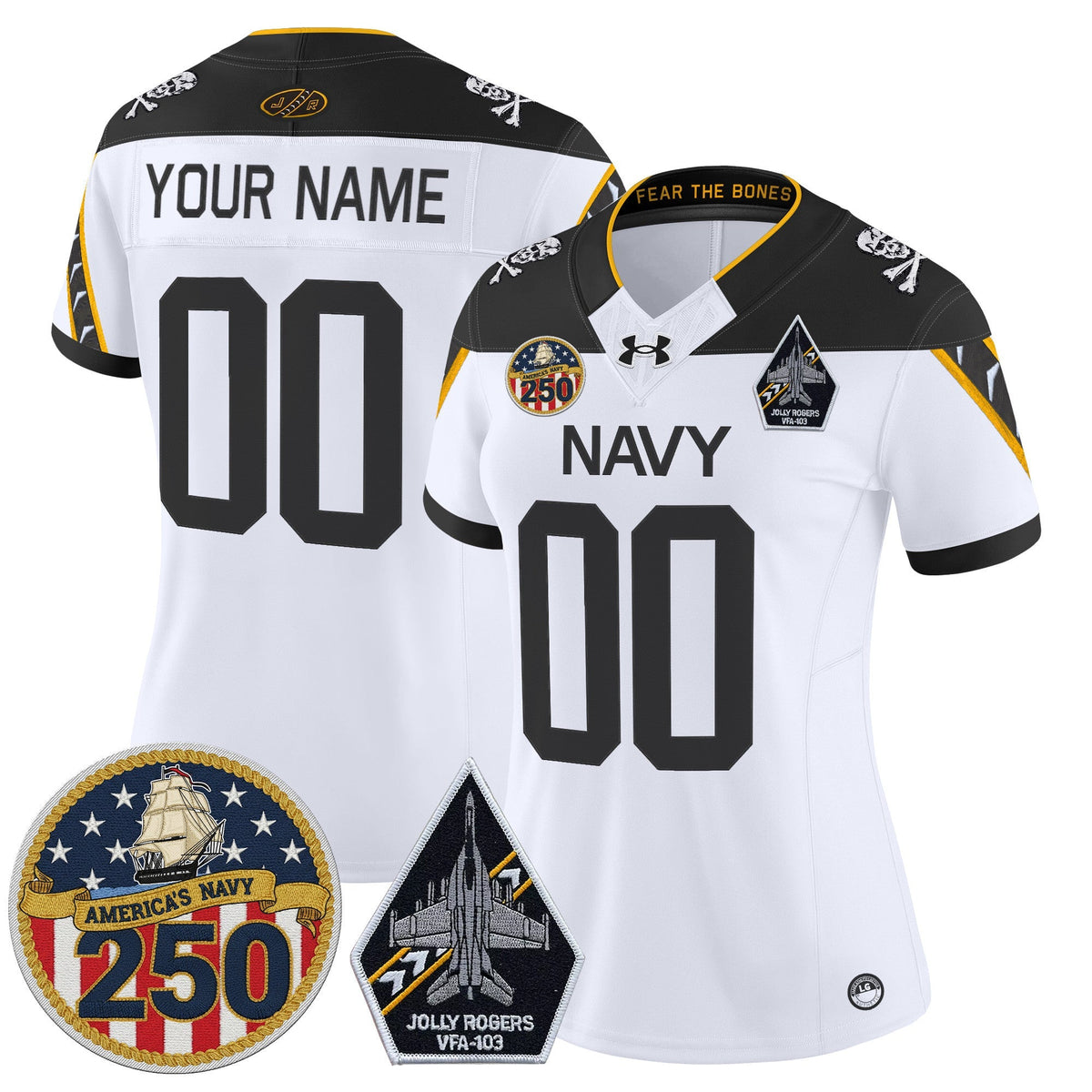 Navy Midshipmen 'Jolly Rogers Edition' Vapor Limited Custom Jersey - 250th Anniversary Patch - Stitched-Cuztomshoes