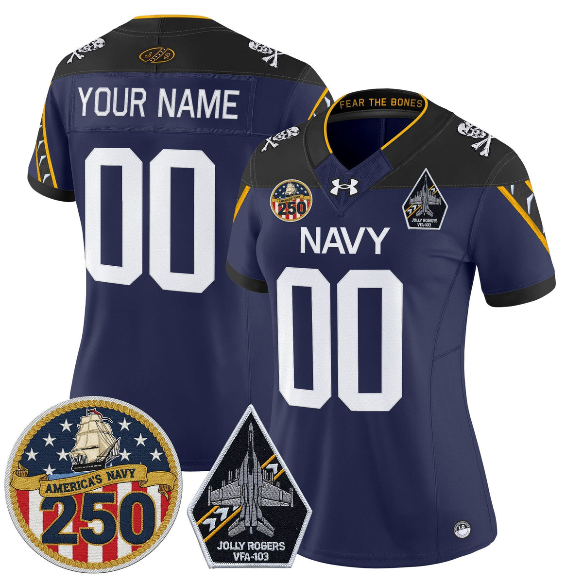 Navy Midshipmen 'Jolly Rogers Edition' Vapor Limited Custom Jersey - 250th Anniversary Patch - Stitched-Cuztomshoes
