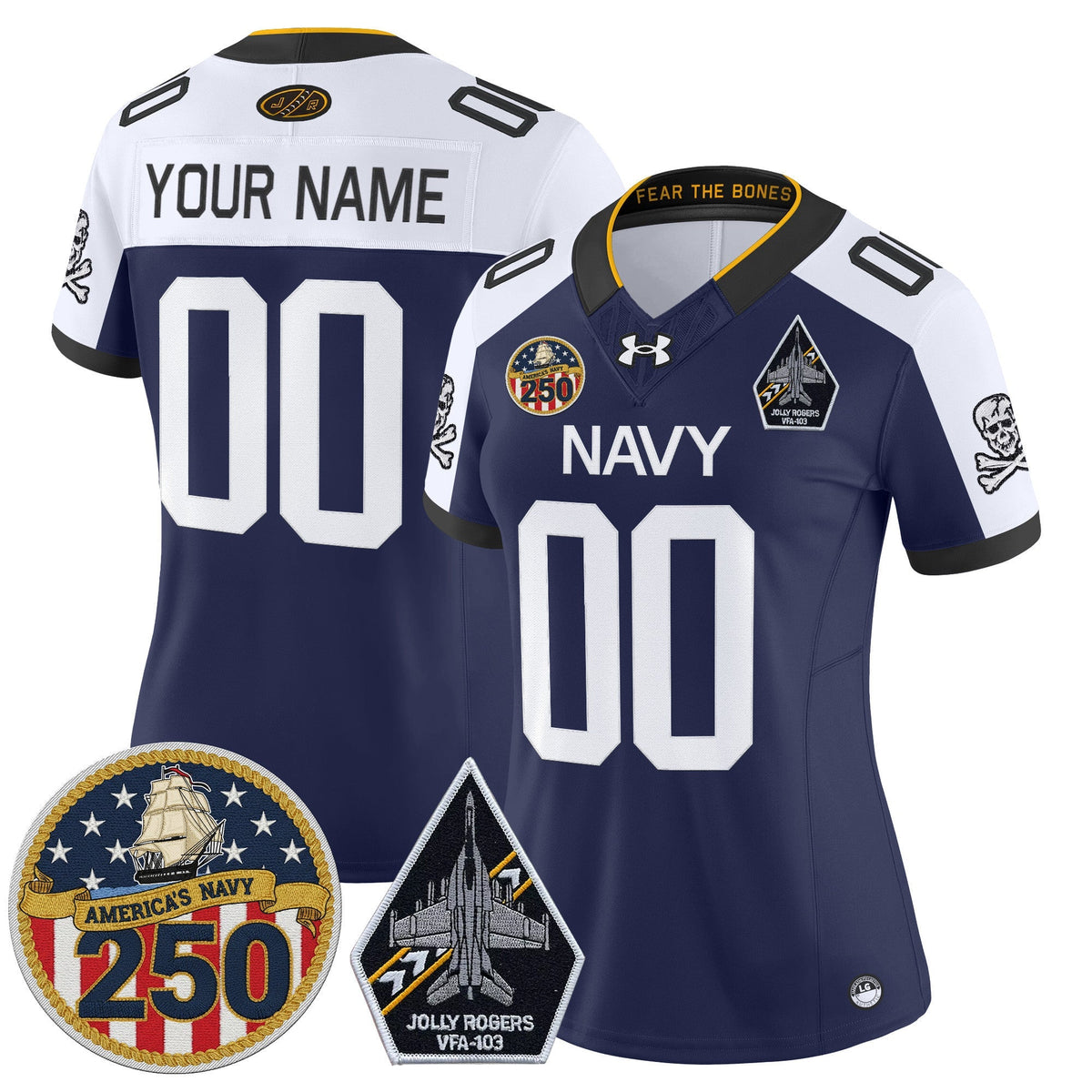 Navy Midshipmen 'Jolly Rogers Edition' Vapor Limited Custom Jersey - 250th Anniversary Patch - Stitched-Cuztomshoes