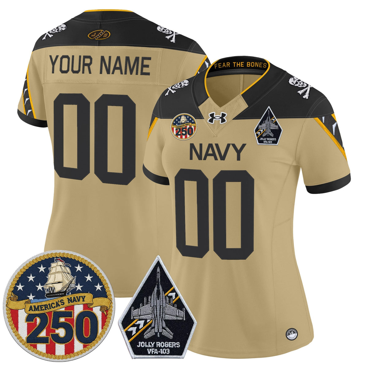 Navy Midshipmen 'Jolly Rogers Edition' Vapor Limited Custom Jersey - 250th Anniversary Patch - Stitched-Cuztomshoes