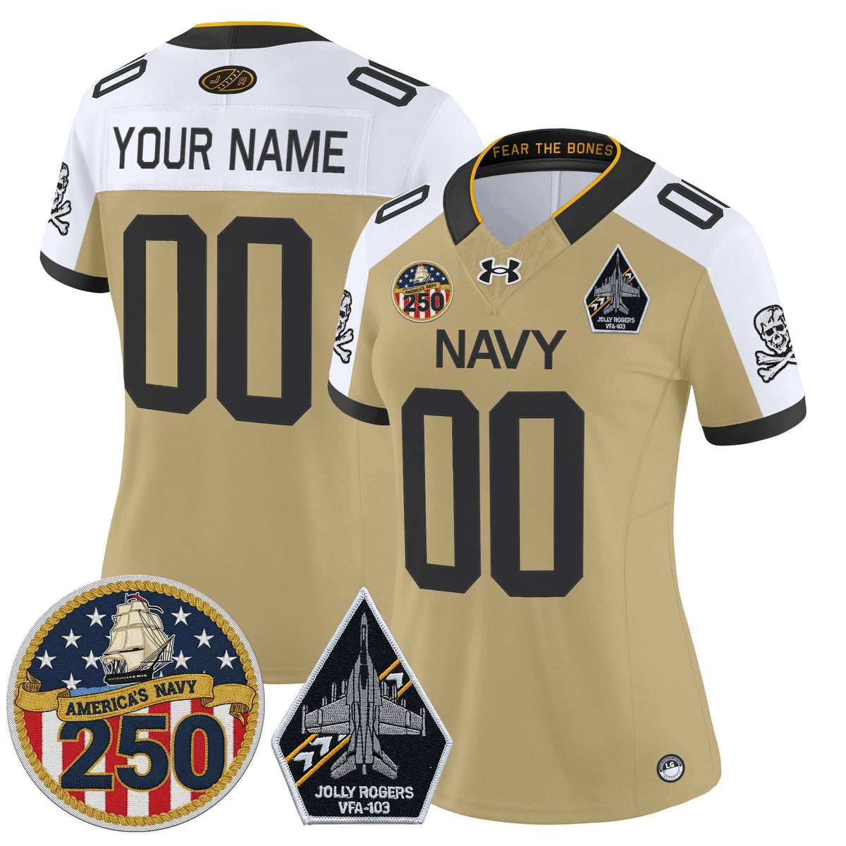 Navy Midshipmen 'Jolly Rogers Edition' Vapor Limited Custom Jersey - 250th Anniversary Patch - Stitched-Cuztomshoes