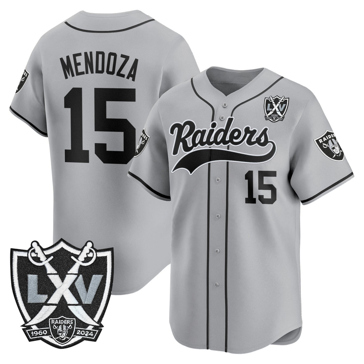 Las Vegas Raiders 65th Anniversary Patch Vapor Baseball Jersey - Stitched-Cuztomshoes