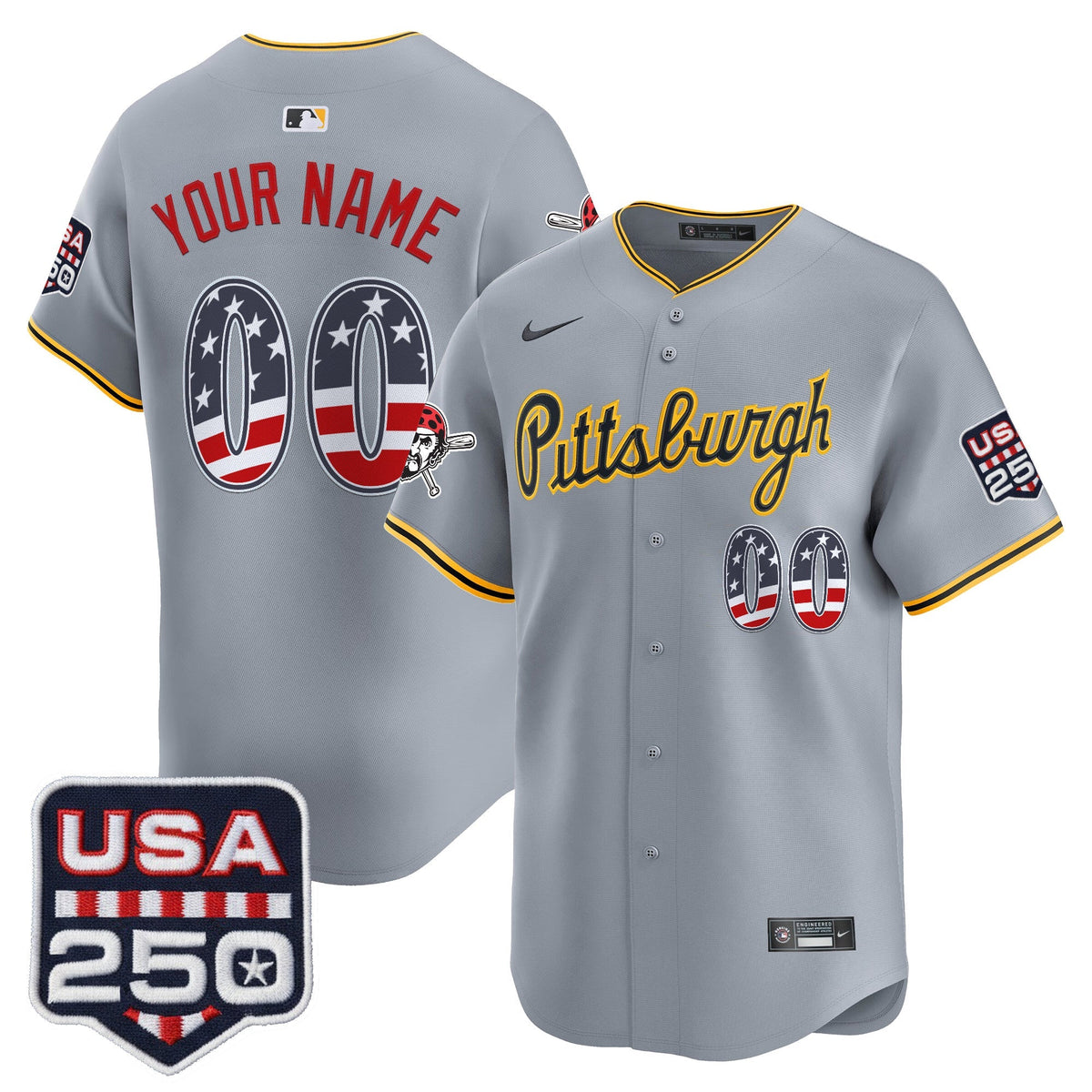Pittsburgh Pirates USA 250 Fourth of July Vapor Premier Limited Custom Jersey - Stitched