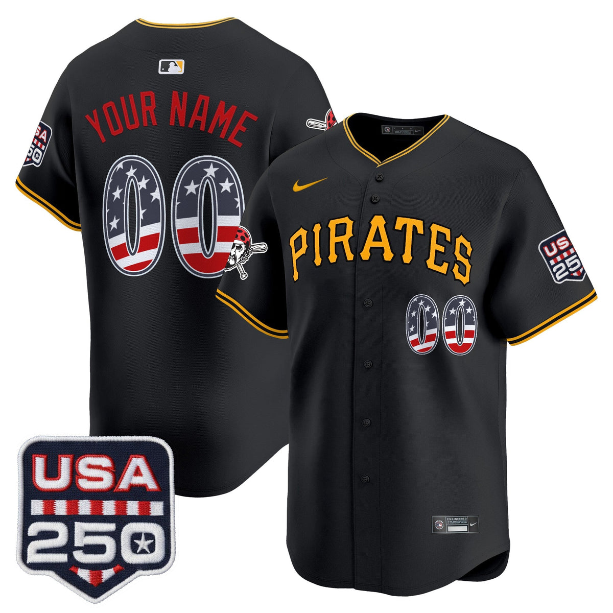 Pittsburgh Pirates USA 250 Fourth of July Vapor Premier Limited Custom Jersey - Stitched