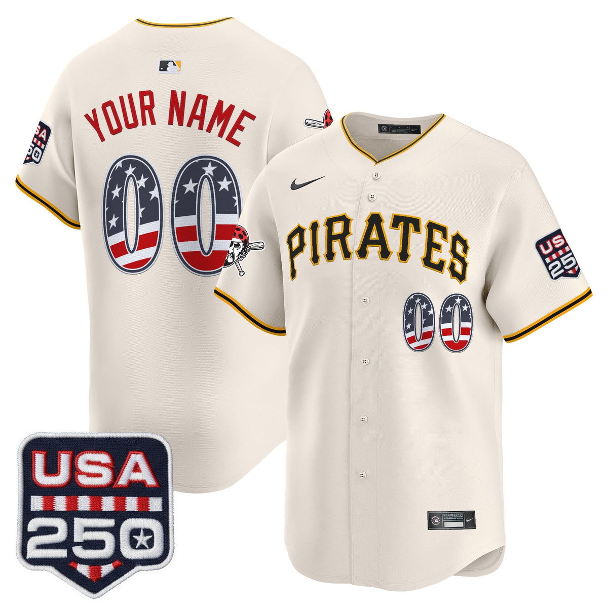 Pittsburgh Pirates USA 250 Fourth of July Vapor Premier Limited Custom Jersey - Stitched