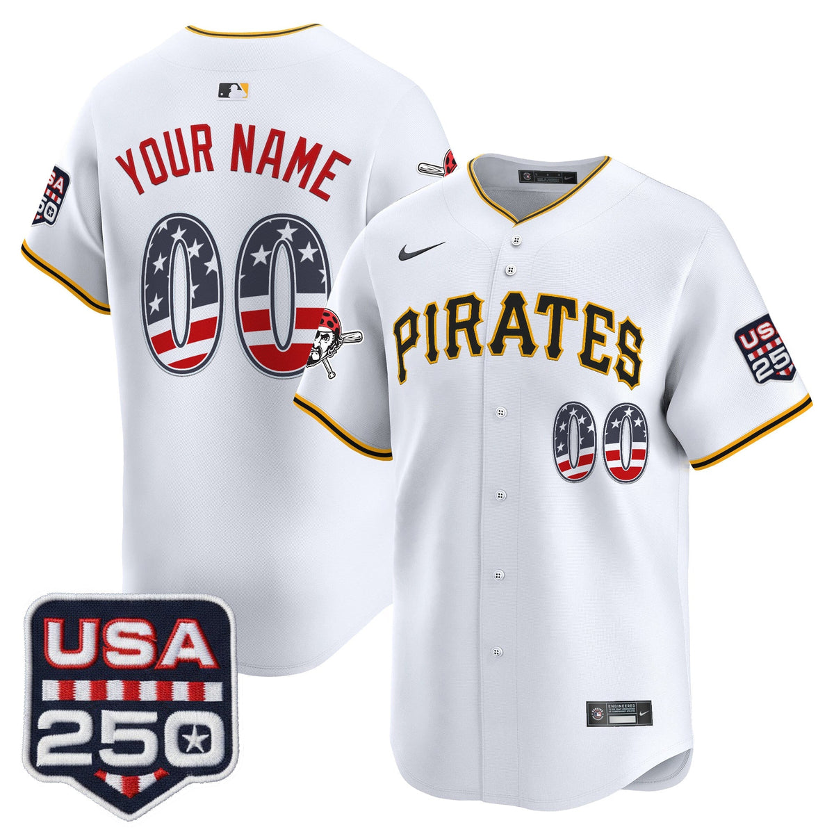Pittsburgh Pirates USA 250 Fourth of July Vapor Premier Limited Custom Jersey - Stitched