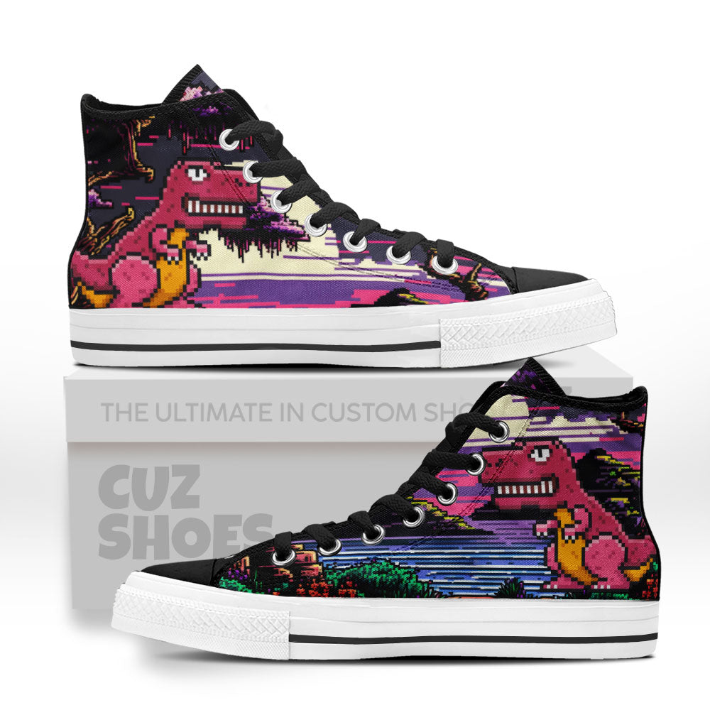 T-rex Dinosaur 8 Bit High Top Sneakers Custom Shoes PT3006-Cuztomshoes