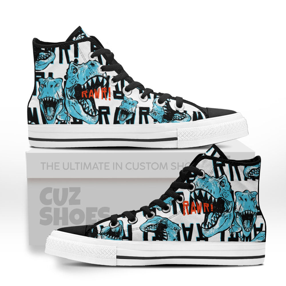 T-rex Dinosaur Rawr High Top Sneakers Custom Shoes PT3006-Cuztomshoes