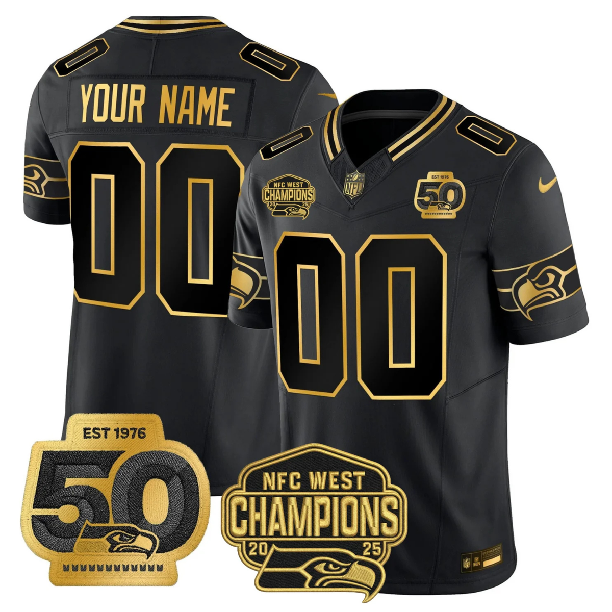 Seattle Mariners 50th & NFC West Champions Patch Patch Gold Vapor Limited Custom Jersey