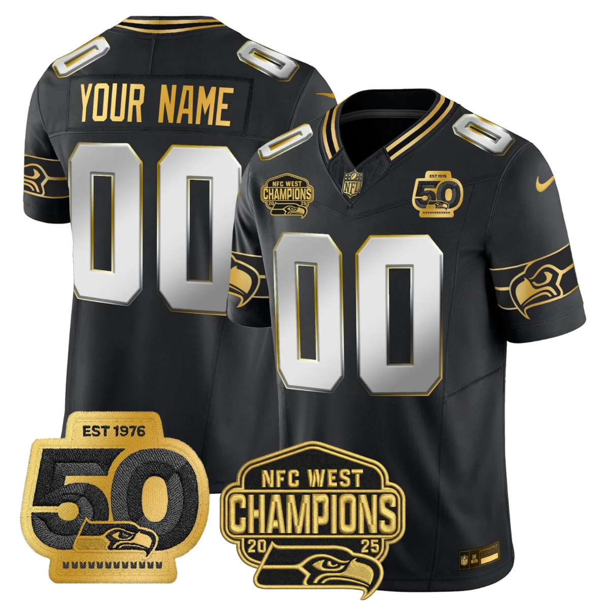 Seattle Mariners 50th & NFC West Champions Patch Patch Gold Vapor Limited Custom Jersey