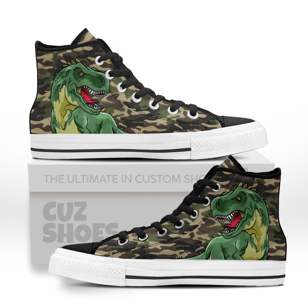 T-rex Dinosaur Camo High Top Sneakers Custom Shoes PT3006-Cuztomshoes