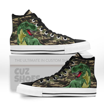 T-rex Dinosaur Camo High Top Sneakers Custom Shoes PT3006-Cuztomshoes