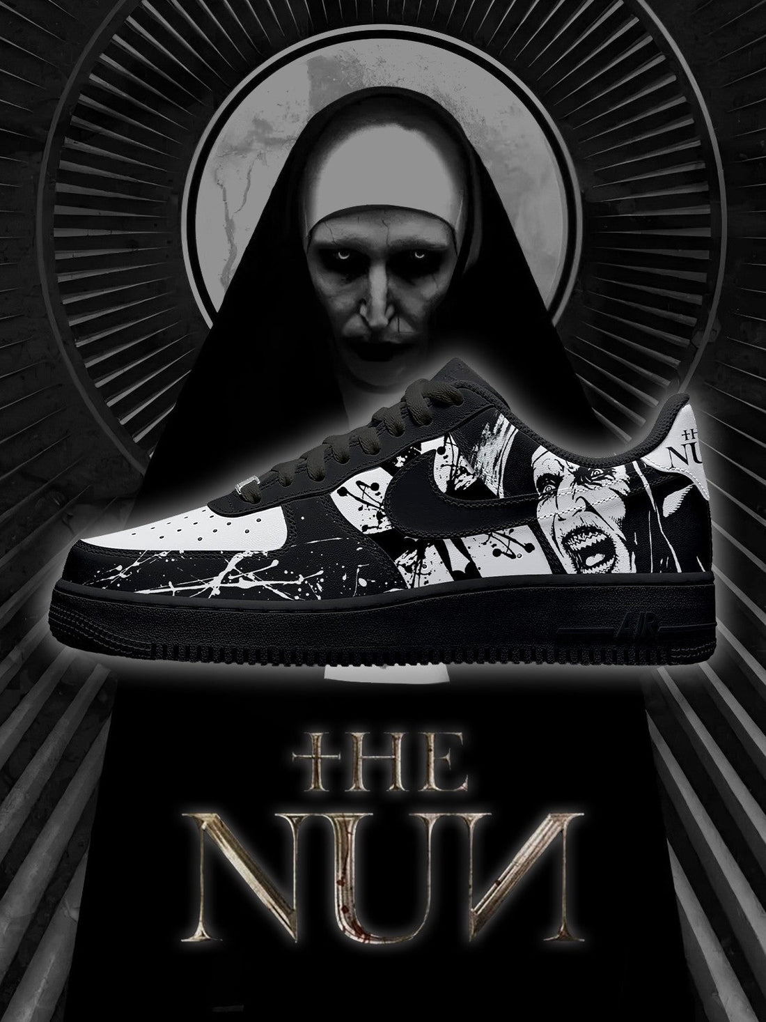 The Nun V.1 Custom Low-top Sneakers For Horror Fans-Cuztomshoes