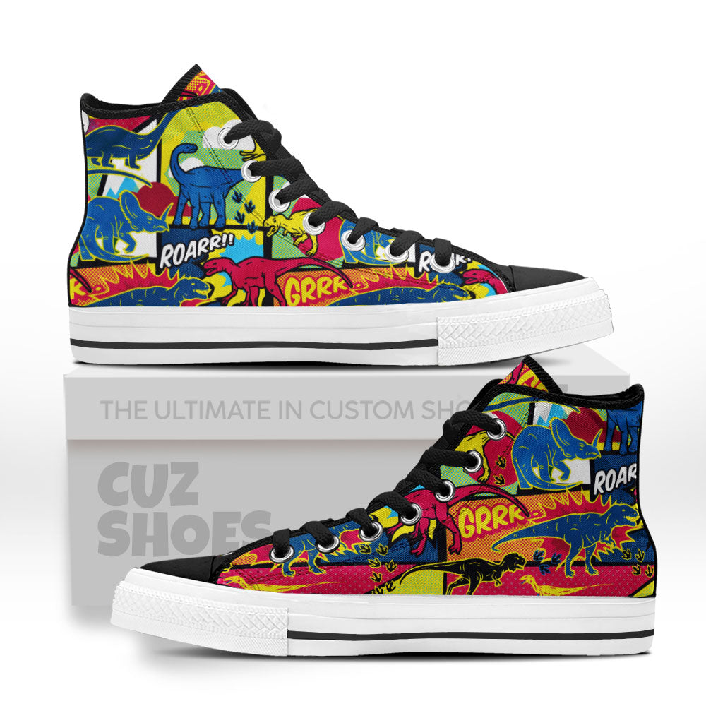 Dinosaur Comic Style High Top Sneakers Custom Shoes PT0407-Cuztomshoes