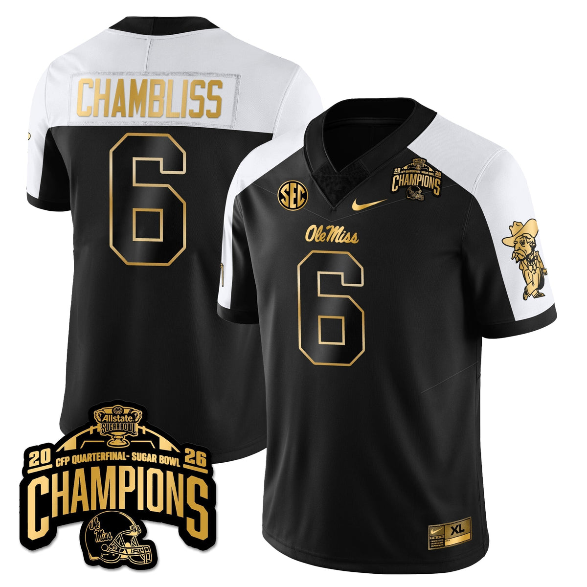 Ole Miss Rebels Football Vapor Limited Gold Jersey - Allstate Sugar Bowl Champions