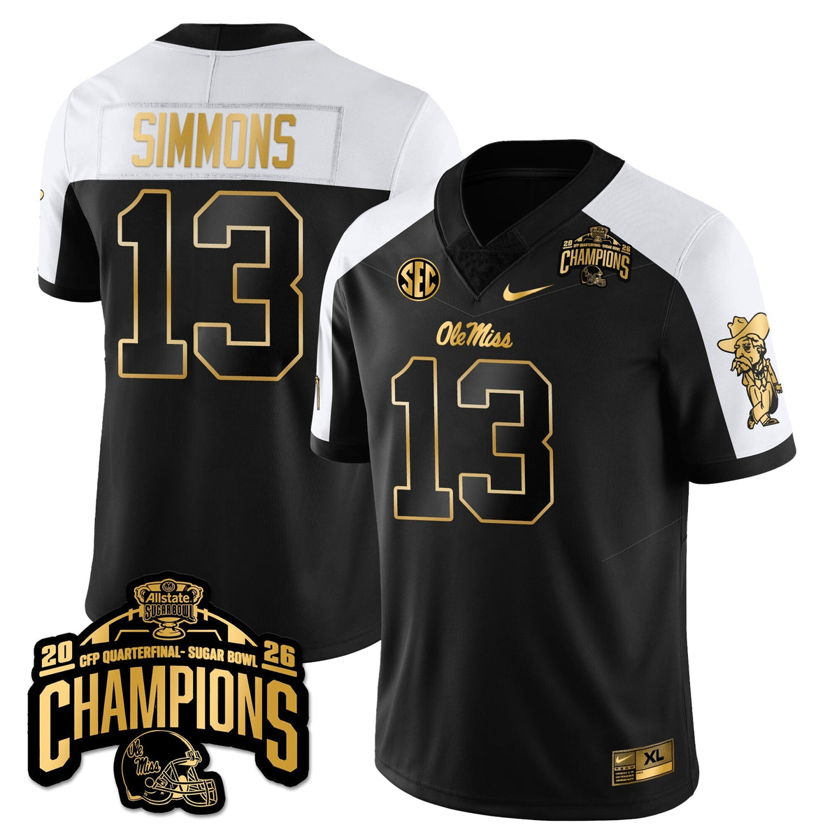 Ole Miss Rebels Football Vapor Limited Gold Jersey - Allstate Sugar Bowl Champions