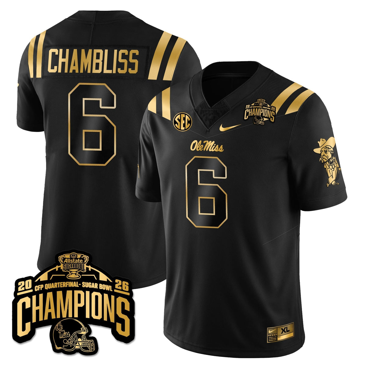 Ole Miss Rebels Football Vapor Limited Gold Jersey - Allstate Sugar Bowl Champions