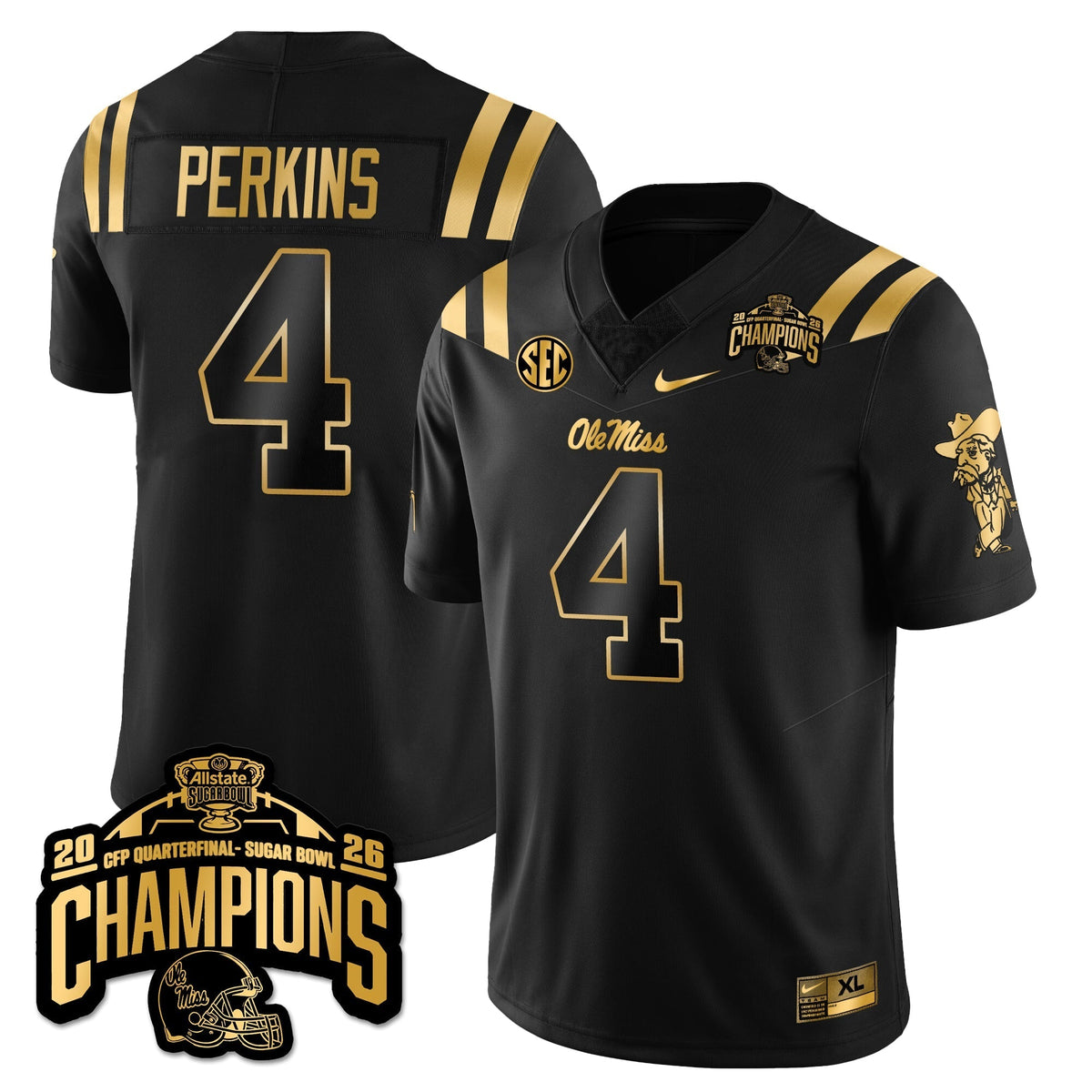 Ole Miss Rebels Football Vapor Limited Gold Jersey - Allstate Sugar Bowl Champions