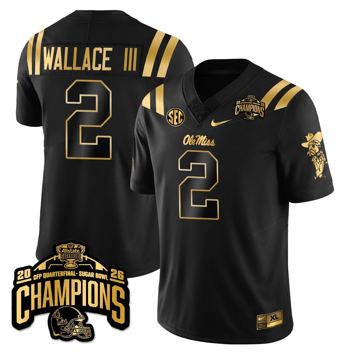 Ole Miss Rebels Football Vapor Limited Gold Jersey - Allstate Sugar Bowl Champions