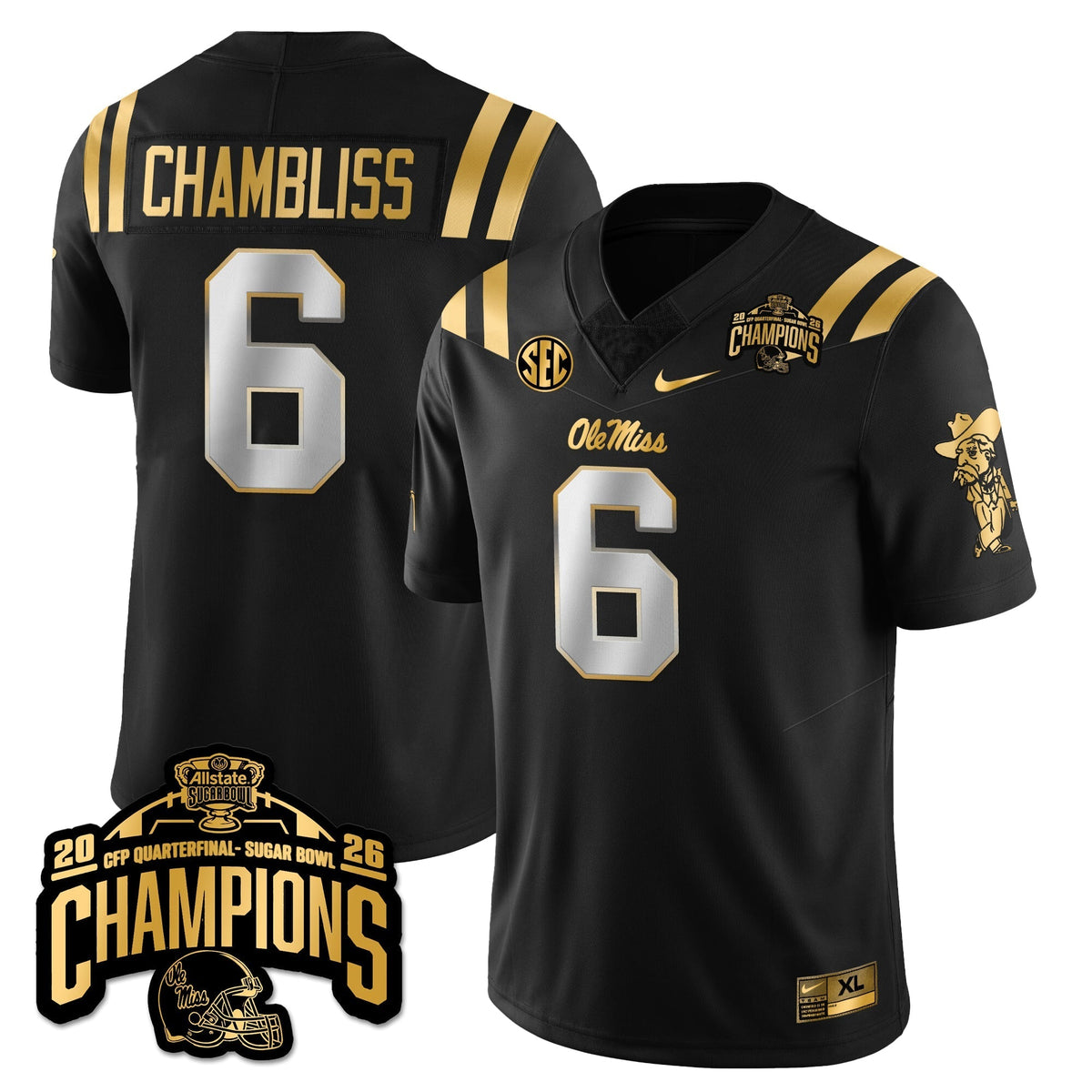 Ole Miss Rebels Football Vapor Limited Gold Jersey - Allstate Sugar Bowl Champions