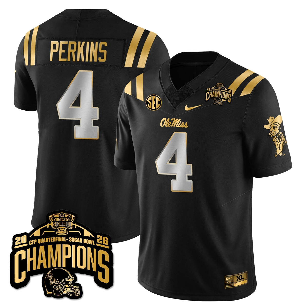 Ole Miss Rebels Football Vapor Limited Gold Jersey - Allstate Sugar Bowl Champions