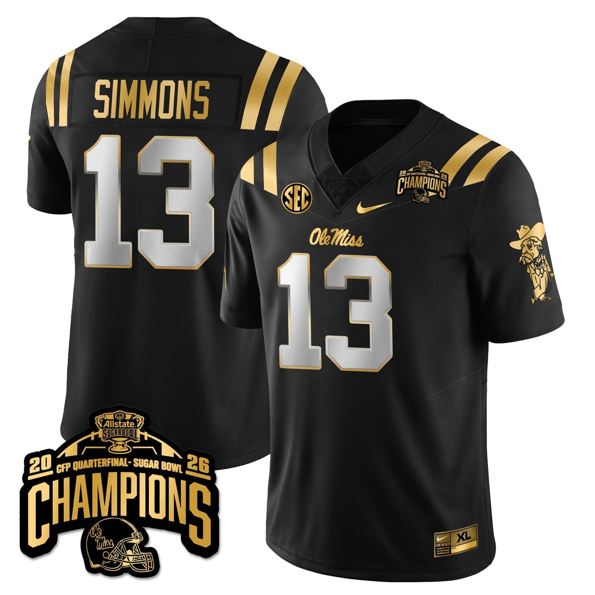 Ole Miss Rebels Football Vapor Limited Gold Jersey - Allstate Sugar Bowl Champions