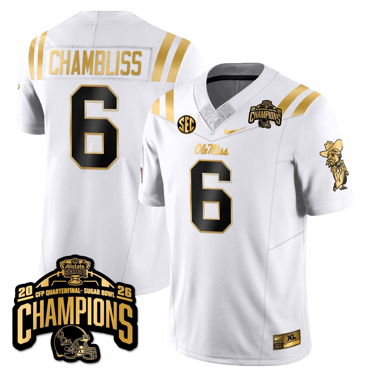Ole Miss Rebels Football Vapor Limited Gold Jersey - Allstate Sugar Bowl Champions