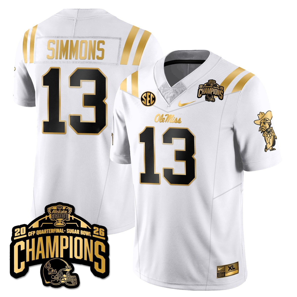 Ole Miss Rebels Football Vapor Limited Gold Jersey - Allstate Sugar Bowl Champions