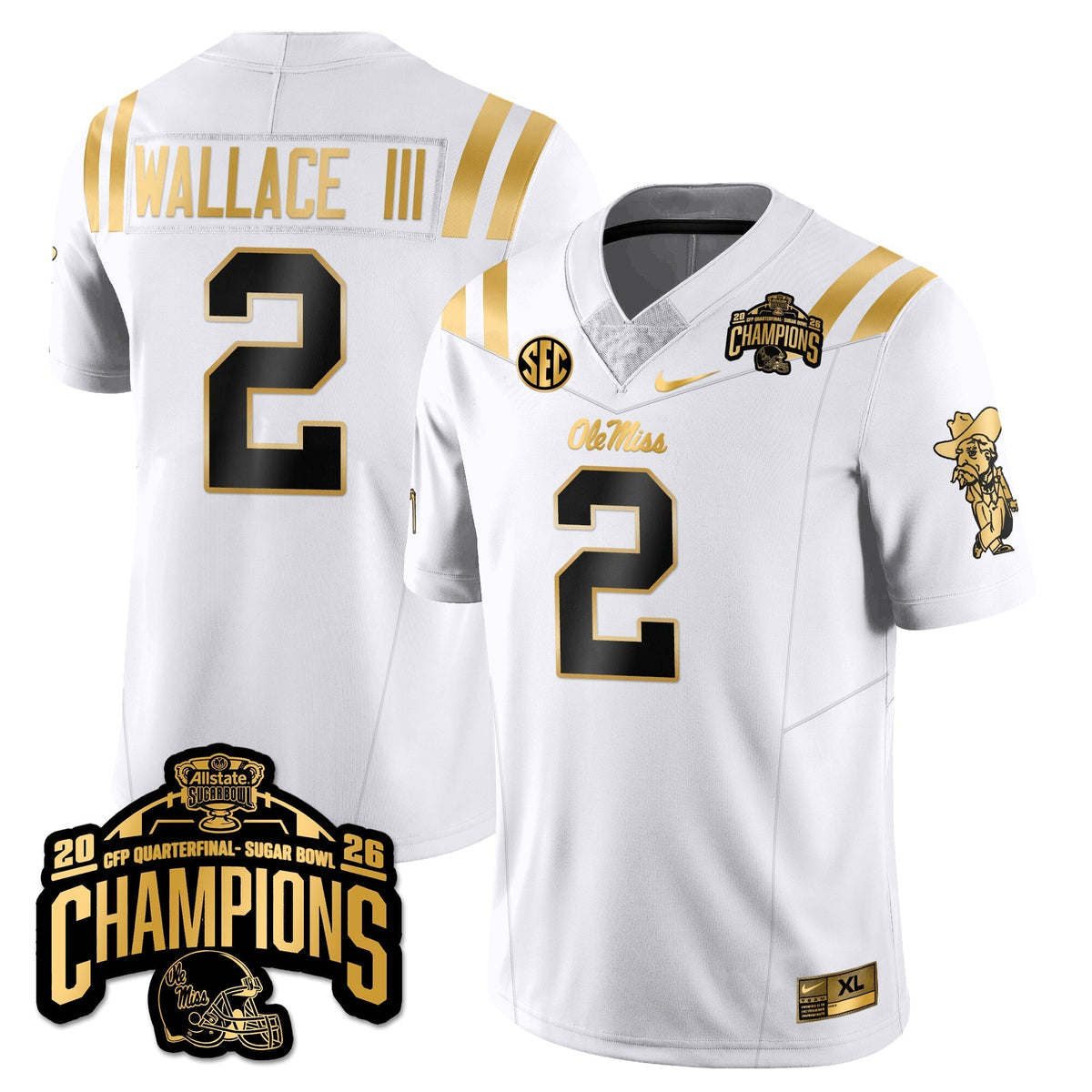 Ole Miss Rebels Football Vapor Limited Gold Jersey - Allstate Sugar Bowl Champions