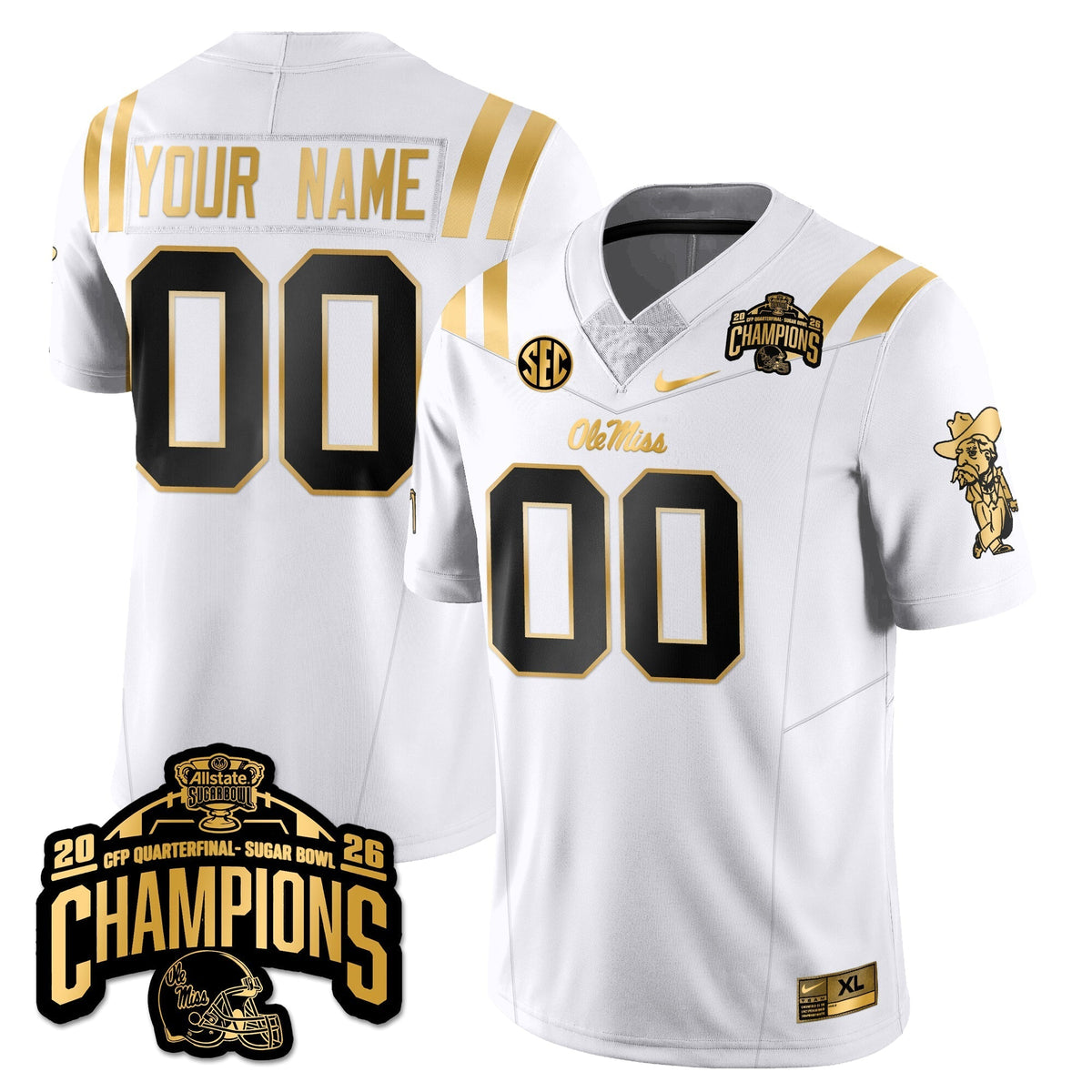 Ole Miss Rebels Football Vapor Limited Gold Jersey - Allstate Sugar Bowl Champions