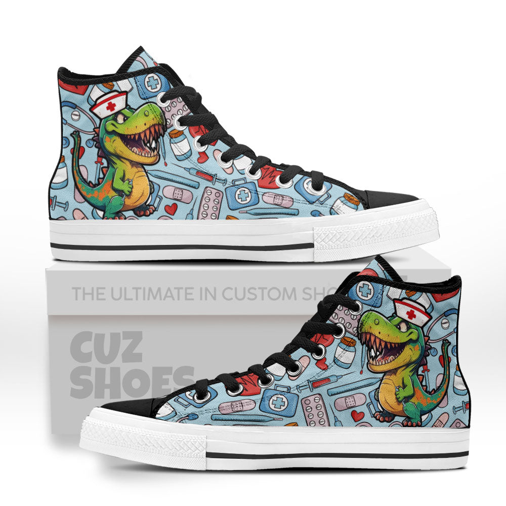 Nurse Saurus High Top Sneakers Dinosaur Custom Shoes PT0507-Cuztomshoes