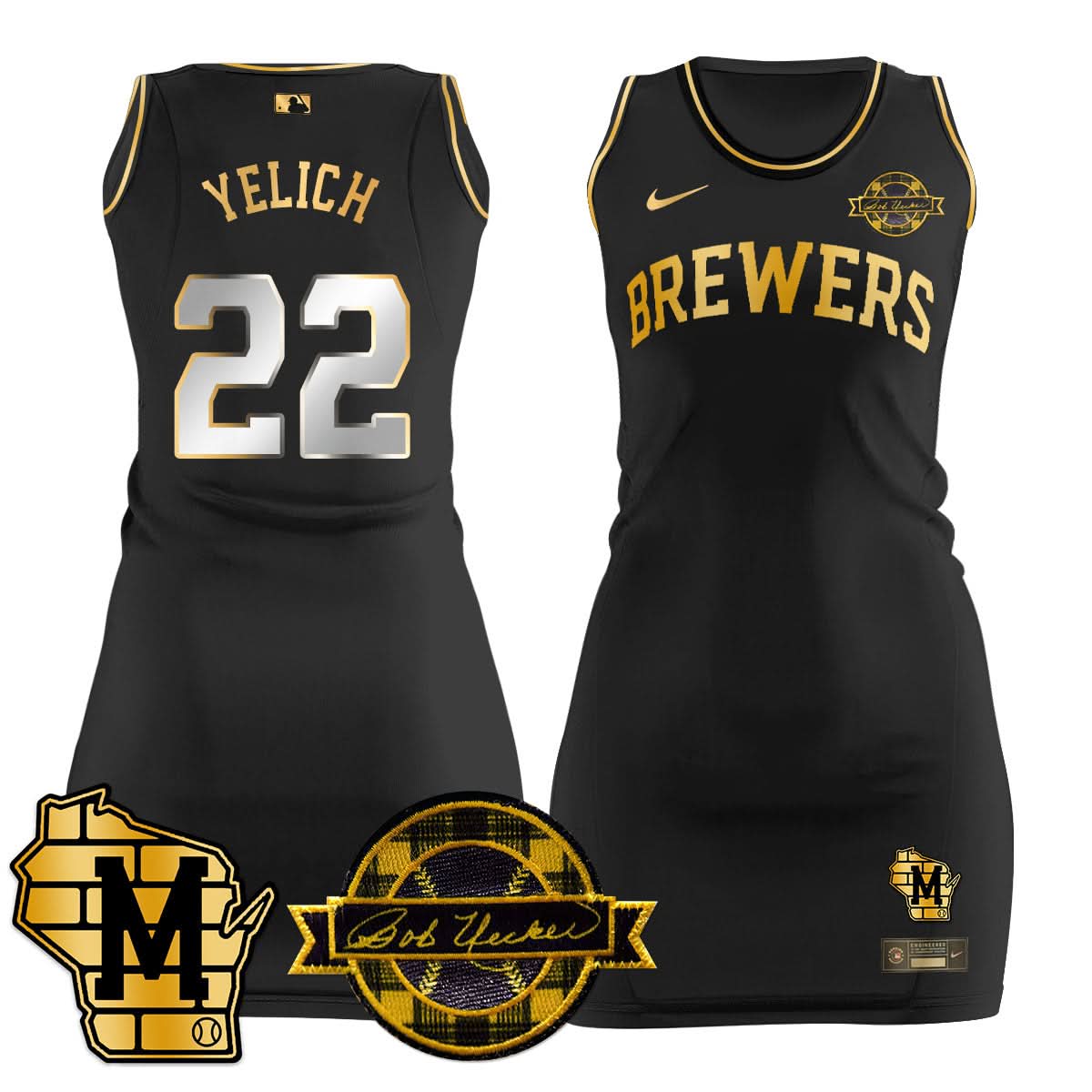 Milwaukee Brewers Limited Jersey Dress - Bob Uecker Patch - Stitched