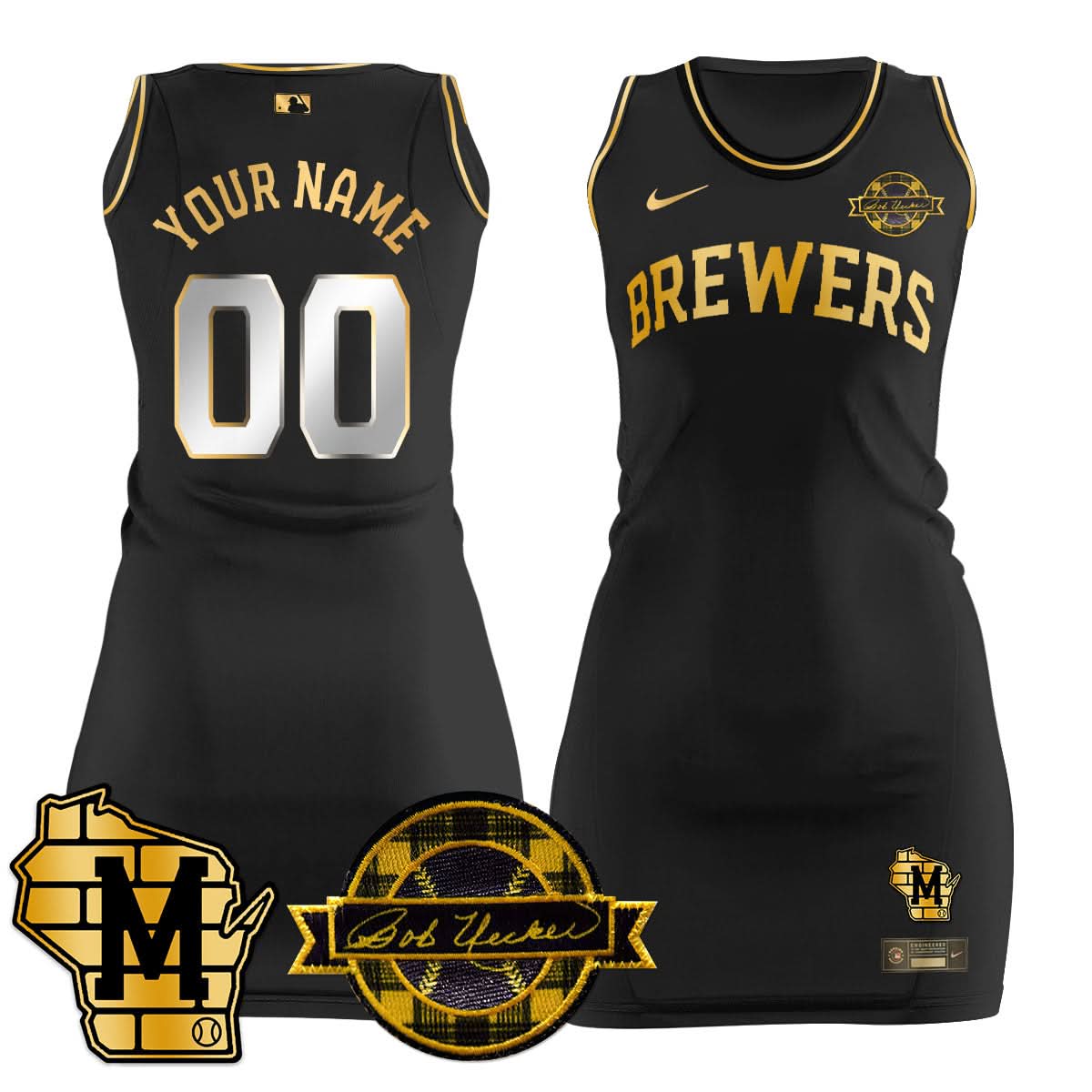 Milwaukee Brewers Limited Custom Jersey Dress - Bob Uecker Patch - Stitched