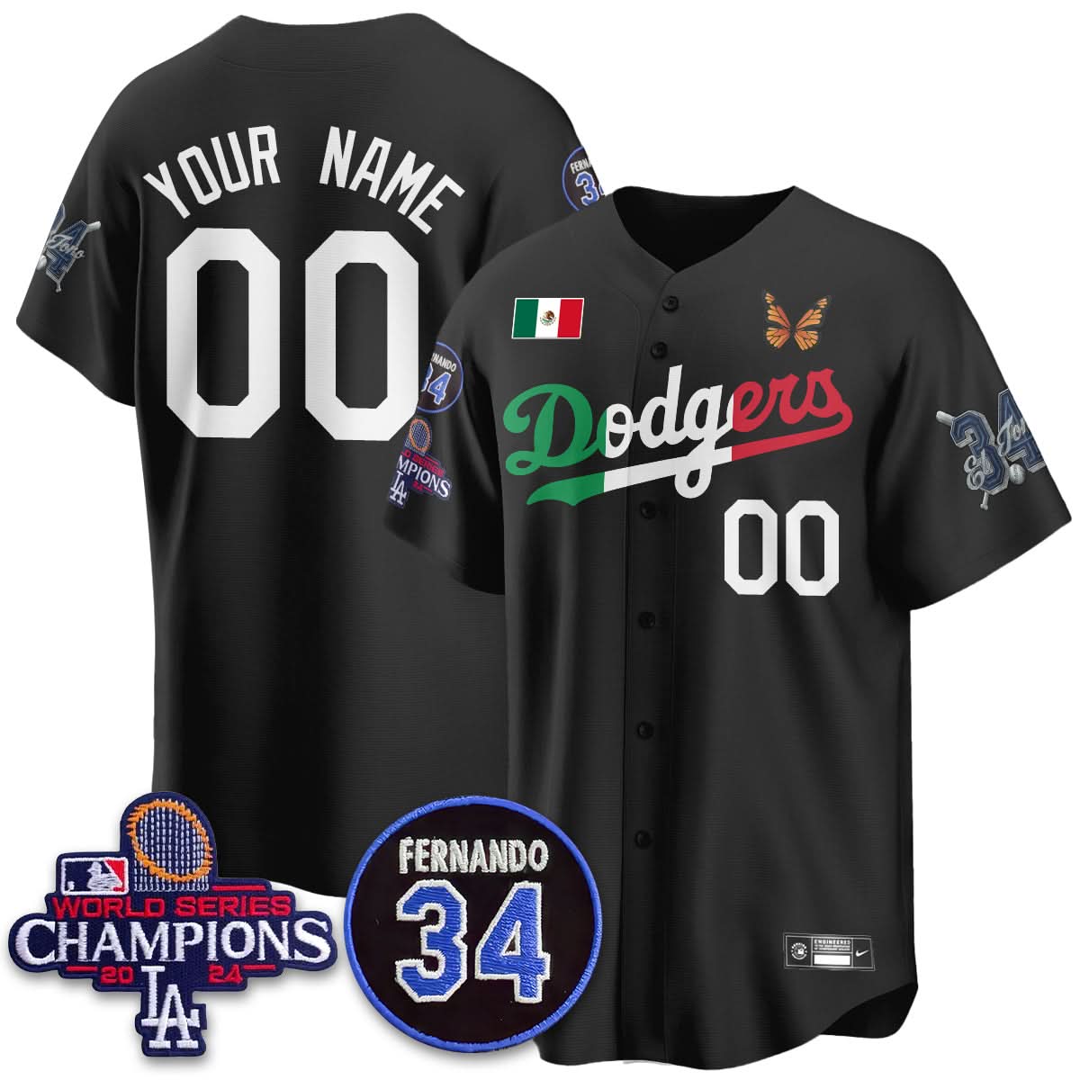 Los Angeles Dodgers Mexican "For 34" Custom Jersey - Stitched
