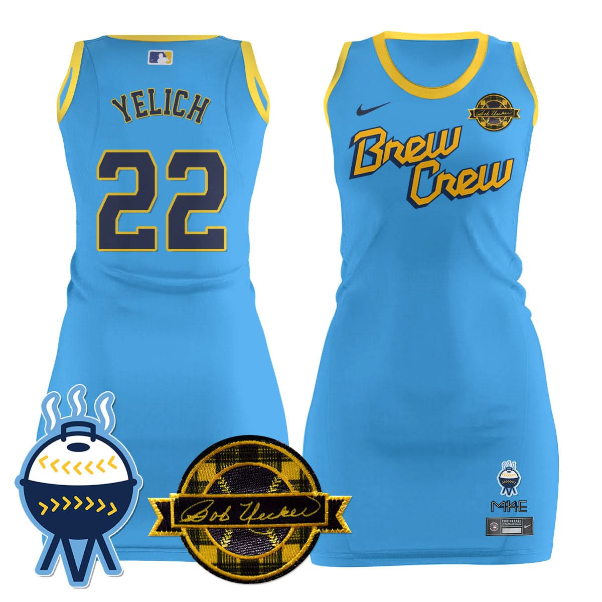 Milwaukee Brewers Limited Jersey Dress - Bob Uecker Patch - Stitched