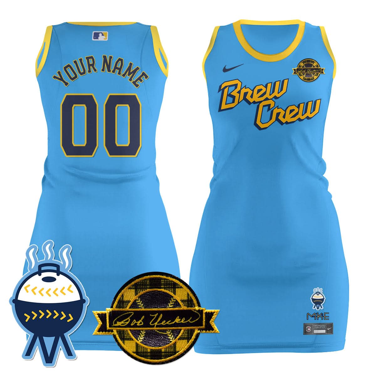 Milwaukee Brewers Limited Custom Jersey Dress - Bob Uecker Patch - Stitched