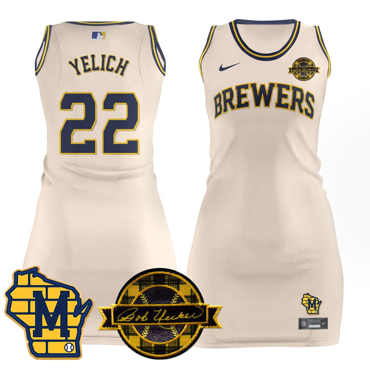 Milwaukee Brewers Limited Jersey Dress - Bob Uecker Patch - Stitched