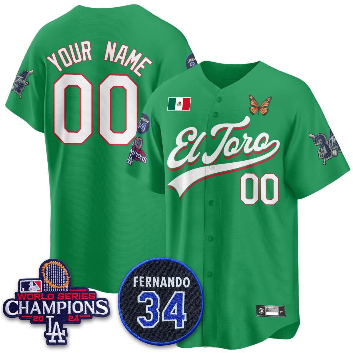 Los Angeles Dodgers Mexican "For 34" Custom Jersey - Stitched