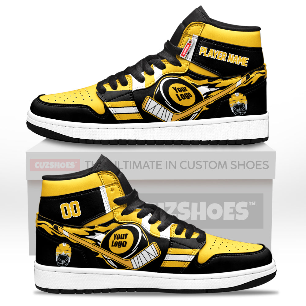 Boston Hockey J1s Sneakers Personalized Your Teamcuztomshoes.com
