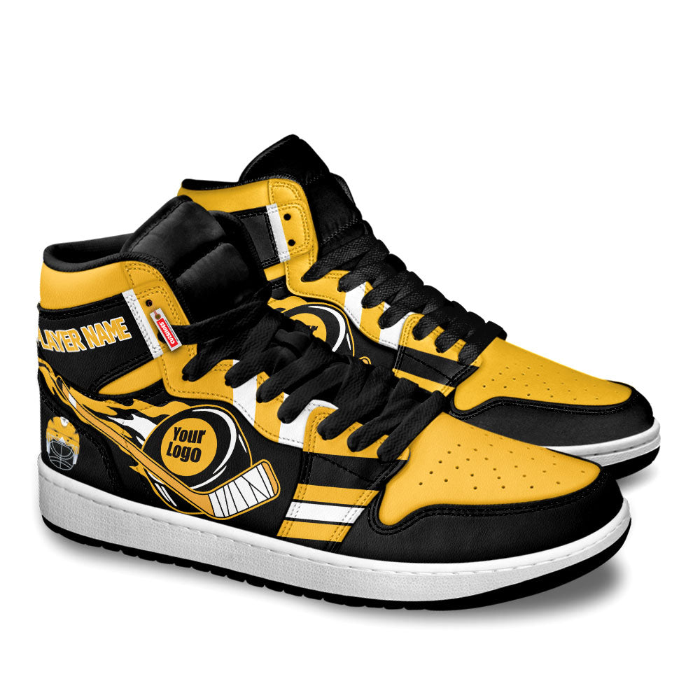 Boston Hockey J1s Sneakers Personalized Your Teamcuztomshoes.com