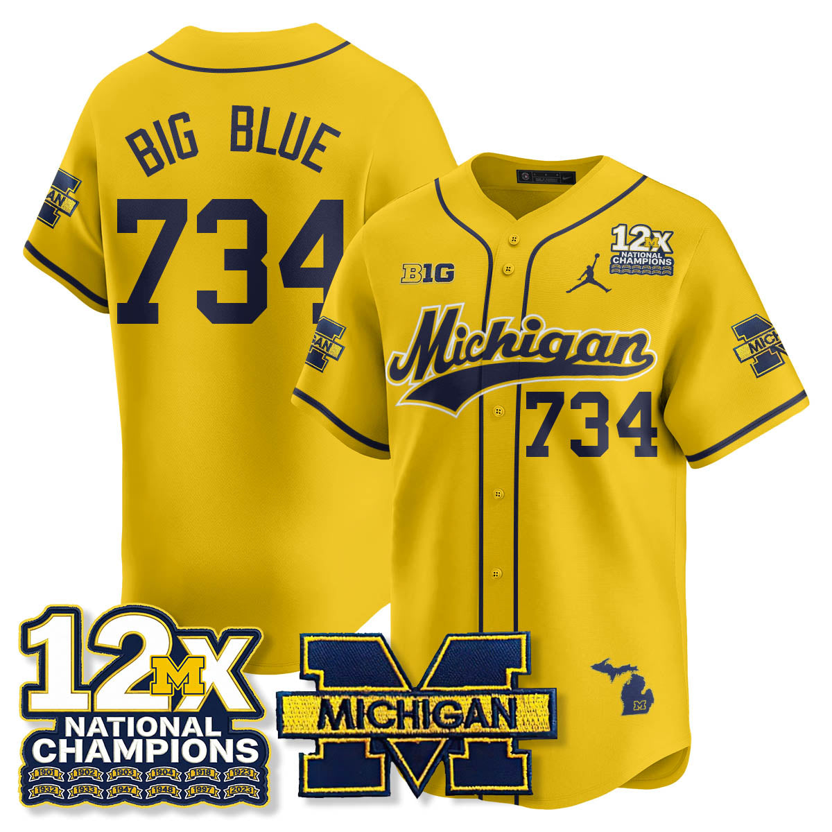Michigan Wolverines 12x-Time National Champions Baseball Limited Jersey - Stitched-Cuztomshoes