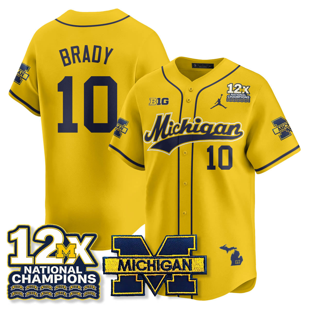 Michigan Wolverines 12x-Time National Champions Baseball Limited Jersey - Stitched-Cuztomshoes